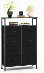 TV Stand, Dresser with 8 Fabric Drawers, Spacious Storage Tower for Closet, TV Stand with Wood Top and Mental Frame, Storage Unit for Living Rooms, Bedroom and Entryway, White
