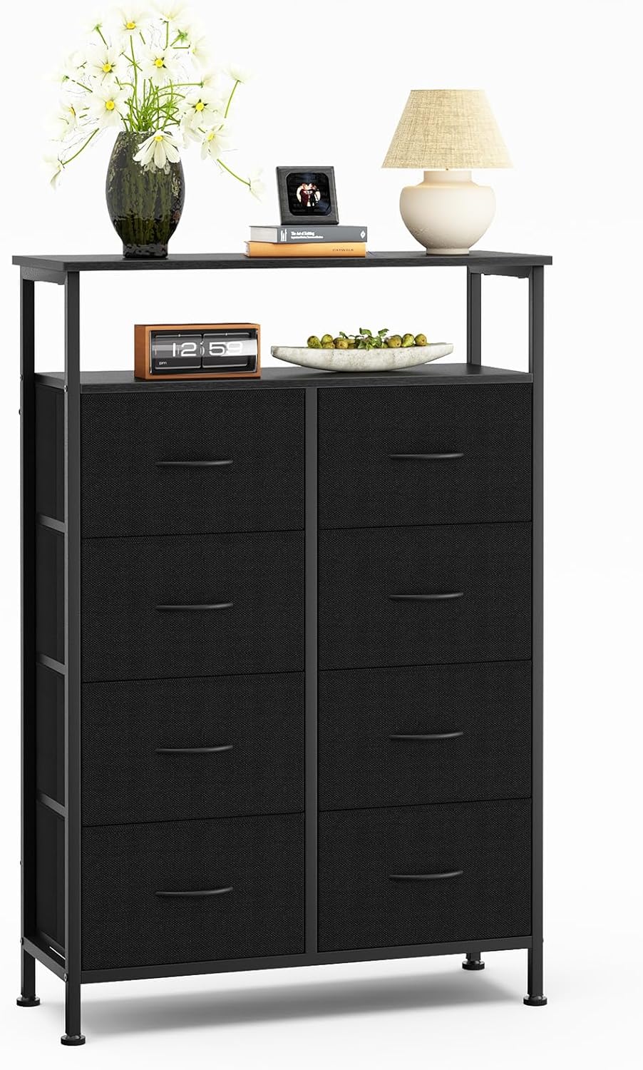 TV Stands for Living Room with 8 Drawers, Tall 8-Drawer Chest of Drawers with Raised Shelf, Storage Tower with Fabric Bins for Organization, Hallway Storage, Oak