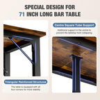 71 inch Bar Table, Counter Bar Height Pub Table, Rectangular High Top Coffee Table, Narrow Long Kitchen & Dining Tables with Triangular Reinforced Structures and Centre Column Support, Rust