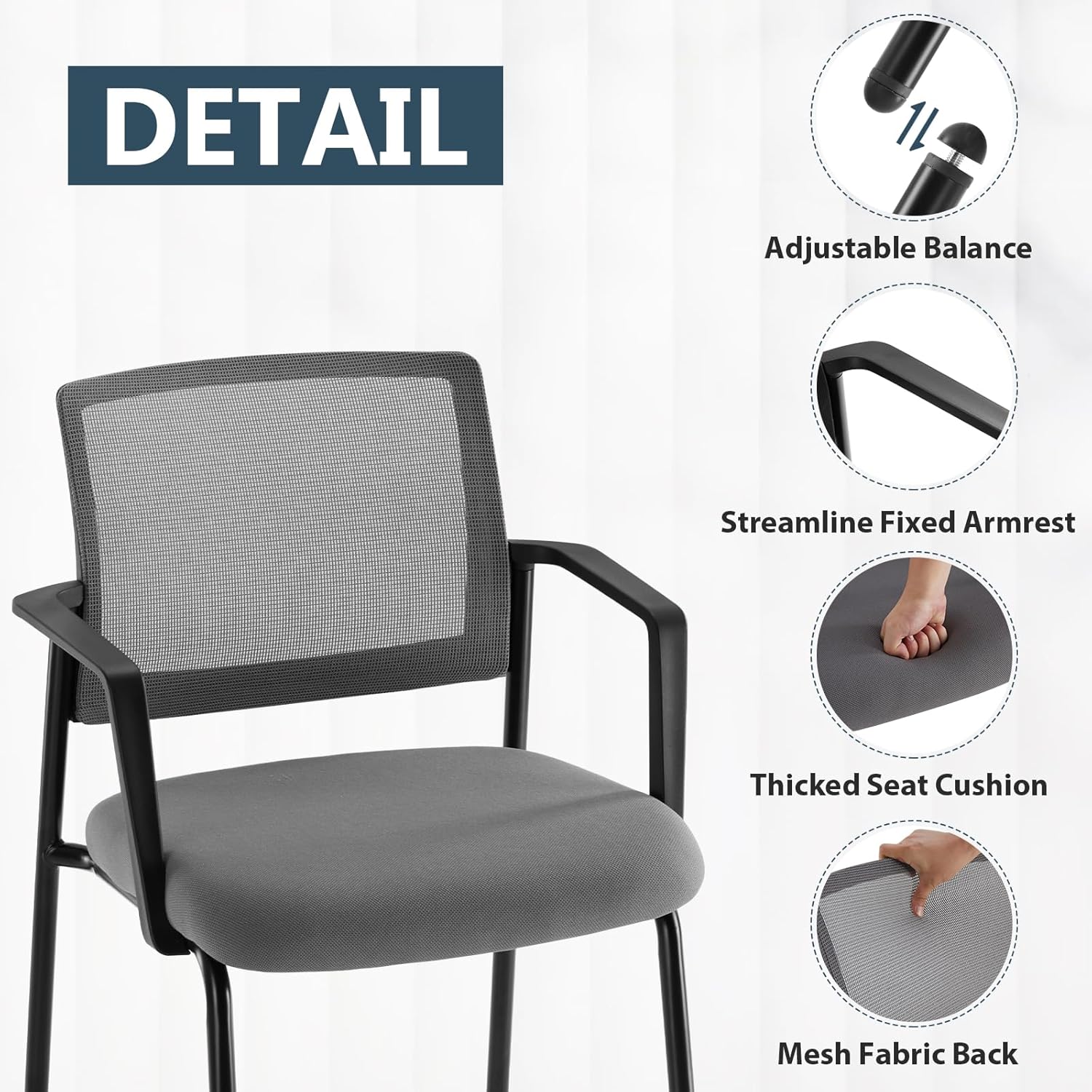 Stackable Waiting Room Chairs, Reception Guest Chair for Office Business Conference with Arm, Set of 2, Grey