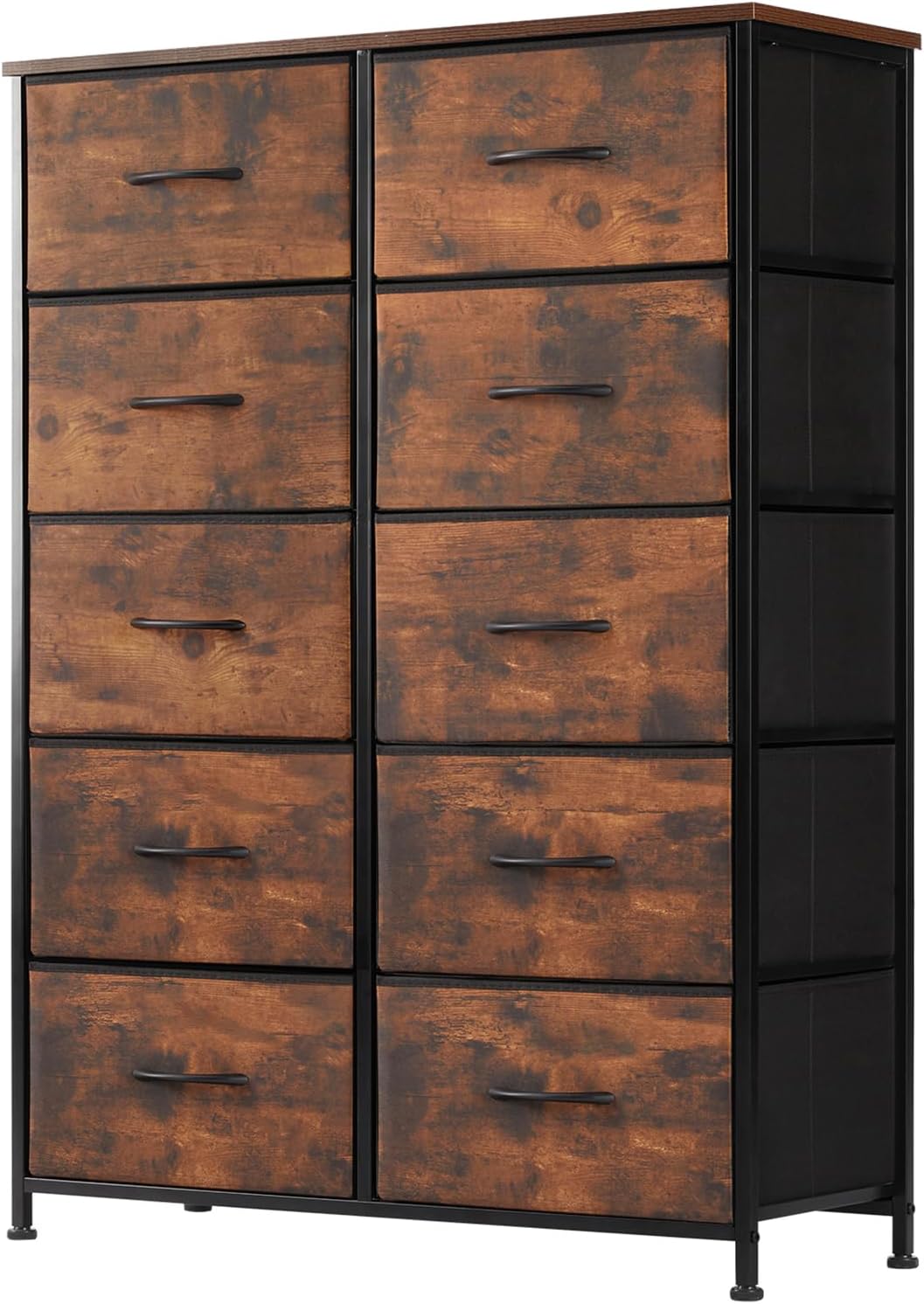 8 Drawer Dresser for Bedroom, Fabric Storage Organizer with Sturdy Metal Frame, Wooden Top Chest of Drawers for Closet Entryway Guest Room,Matte Black