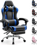 Computer Video Game Desk Chair - Ergonomic Comfy Lumbar Support with Footrest, PU Leather Recliner with Headrest, Fixed Up Armrest, Height Adjustable and 360?? Swivel, for Adults, Blue