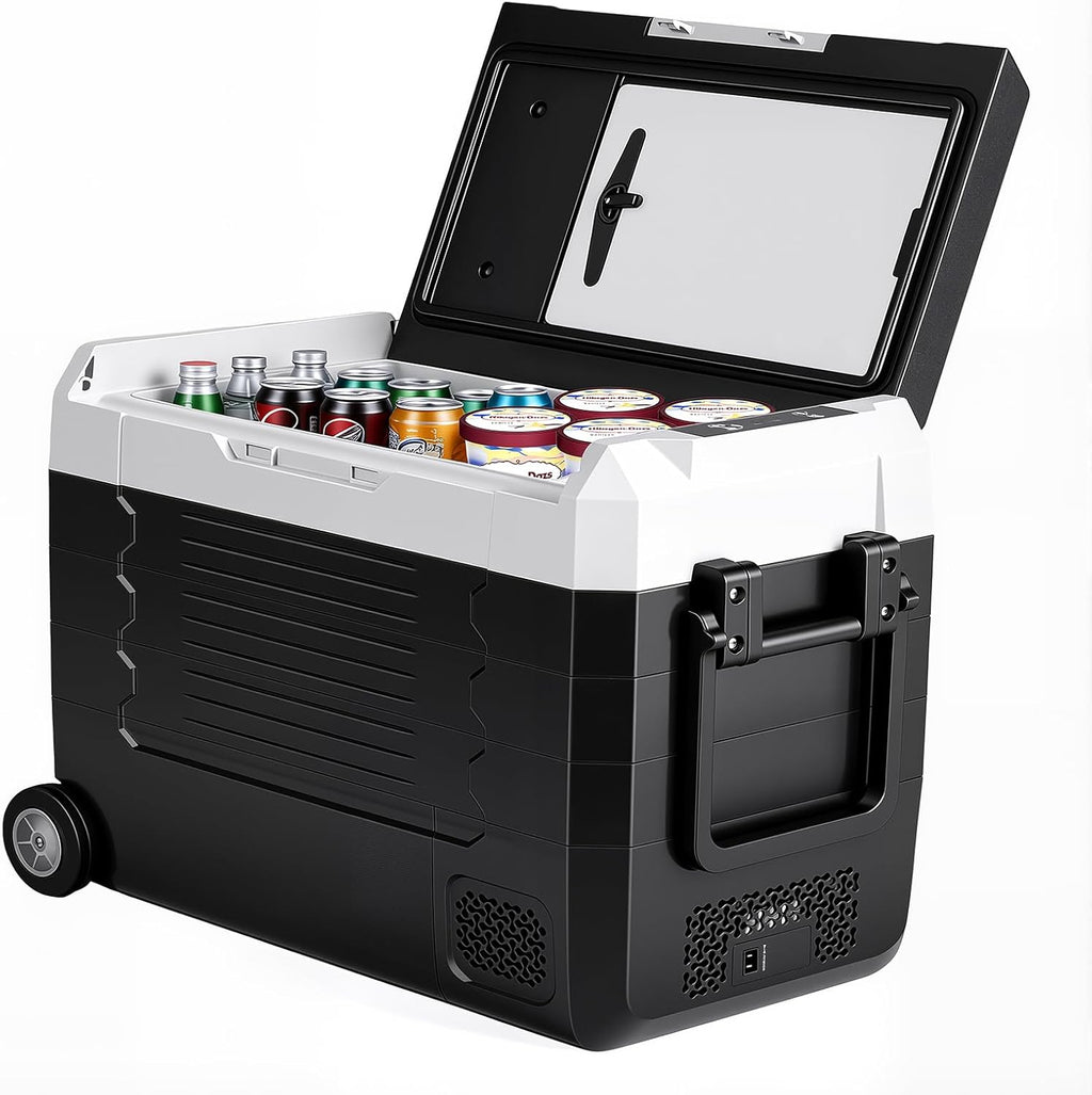 Portable Car Refrigerator, 17QT Single-Zone Electric Cooler for Vehicles, -4?H-68?H Freezer Smart Control via Bluetooth with Car Battery Protection, Child Lock, 12/24V DC & 100-240V AC Powered