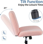 Criss Cross Chair No Wheels, Legged Office Desk Armless Chiar Wide Seat, Adjustable Swivel Teddy Fabric Task Vanity Chairs for Home Bedroom, Pink