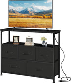 TV Stand, Dresser with 5 Fabric Storage Drawers, Media Console Featuring Open Shelf for TV, Compact Entertainment Unit for Bedroom, Living Space, or Dorm Organization, Grey