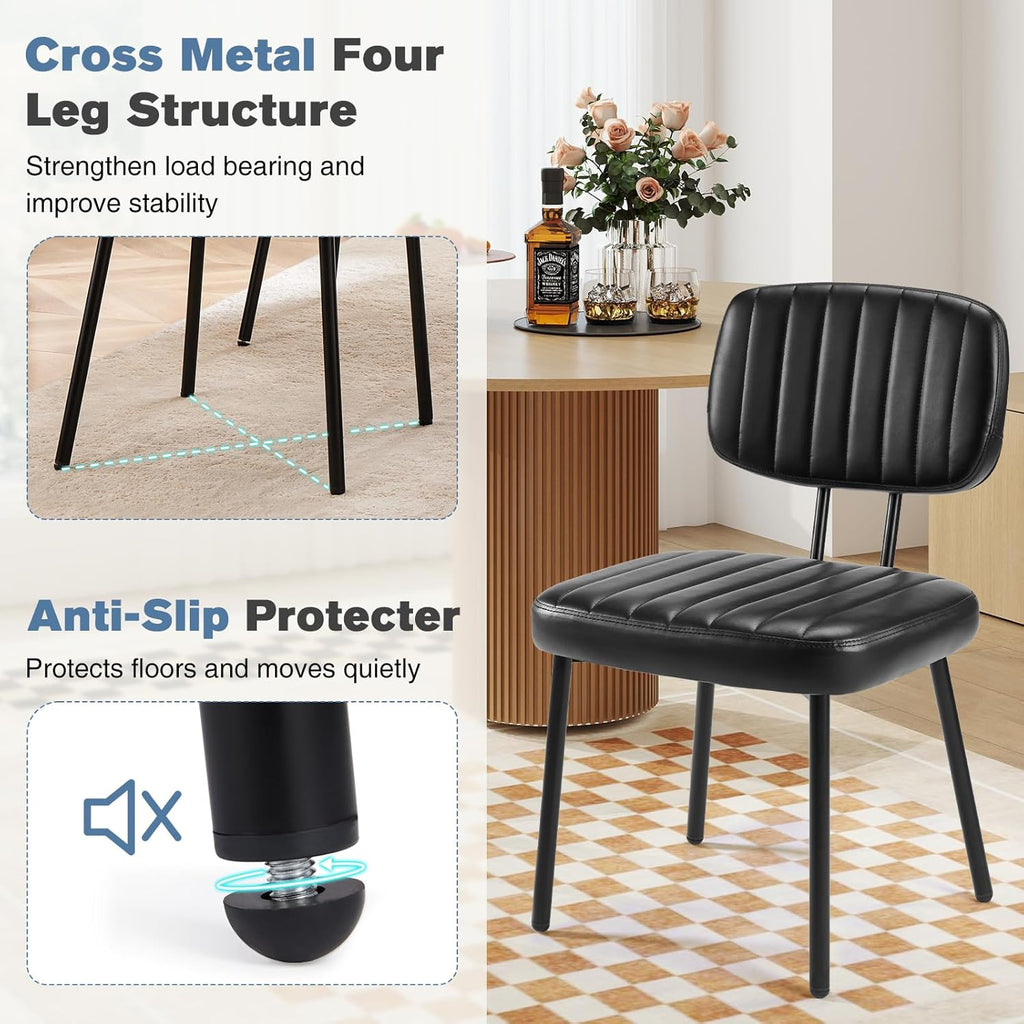 Dining Chairs Set of 6, Upholstered Mid-Century PU Leather Accent Chair with Backrest and Metal Legs for Kitchen, Living Room, Black