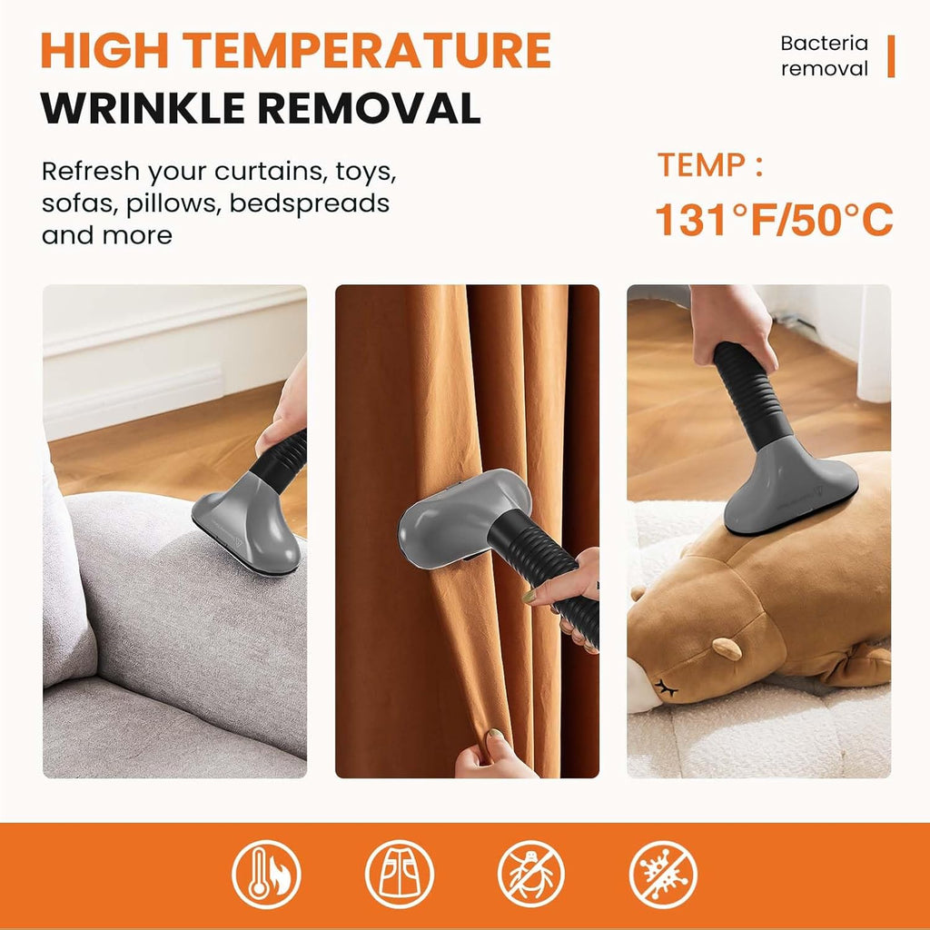 Standing Garment Steamer, 1500W Powerful Steamer for Clothes with Roll Wheels, 1.7L Water Tank for 55 Min Continuous Steaming, Professional Wrinkle Remover Heats in 45 Seconds