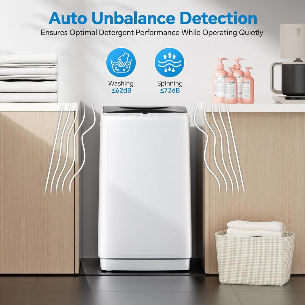 Portable Washing Machine, 7.7 lbs Full-Automatic Compact Laundry Washer, Stainless Steel Drum, 10 Wash Cycles, Auto-Balance Detection, LED Display, Mini Washer for Home, Apartment, Dorm, White