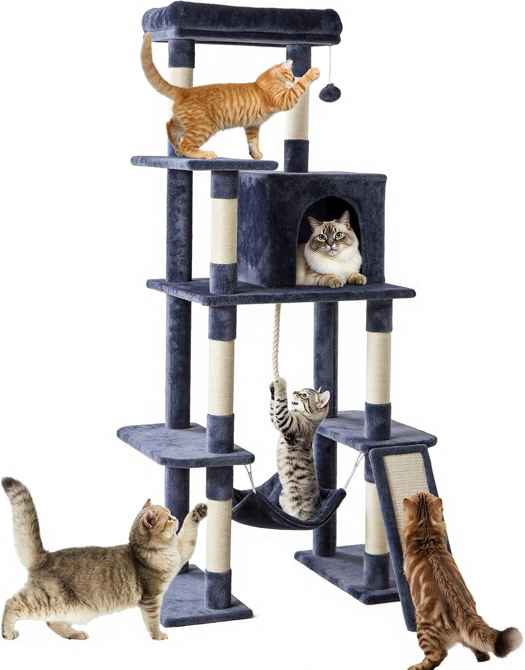 33-inch Cat Tree Tower for Indoor Cats, Small Cat Scratching Post with Curved Bed, Cat Tree with Cat Condo for Adult, Grey