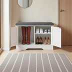 Shoe Storage Bench, 28 Wide Shoe Organizer Cabinet with Padded Seat Cushion, 2 Doors, Adjustable Shelf for Entryway, Hallway, Bedroom, Living Room (28 Inch)
