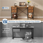 Computer Desk 47 Inch with 4 Drawers Home Office Table with Mesh Shelf for Work Study Writing Gaming Storage Furniture for Bedroom, Rustic Brown