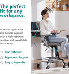 Drafting Chair for Standing Desk, Counter Height Adjustable, Flip-up Arms, Ergonomic Mid Back Mesh Rolling Work Swivel Office Computer Chairs with Wheels, Grey