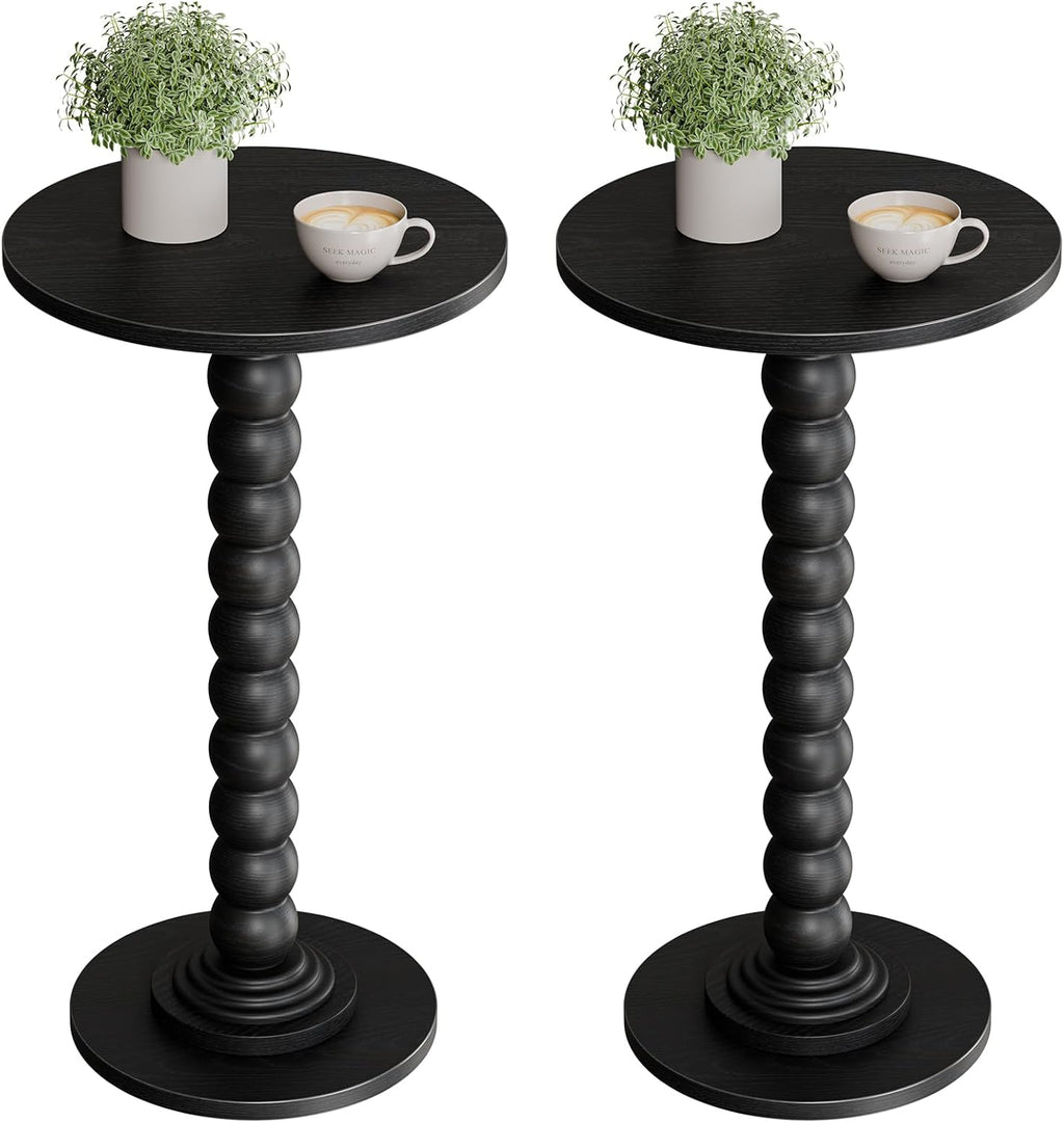 Round Side Table for Small Spaces, Modern Accent End Table with Solid White Leg, Versatile Drink Table for Living Room, Bedroom, Corners, White 2 Pack