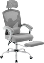 Home Office Desk Chair with Footrest, High-Back Mesh Rolling Swivel Reclining Chairs with Wheels, Comfortable Headrest, Lumbar Support, Comfy Arms for Home, Office, Gaming, Student, Elegant Blue