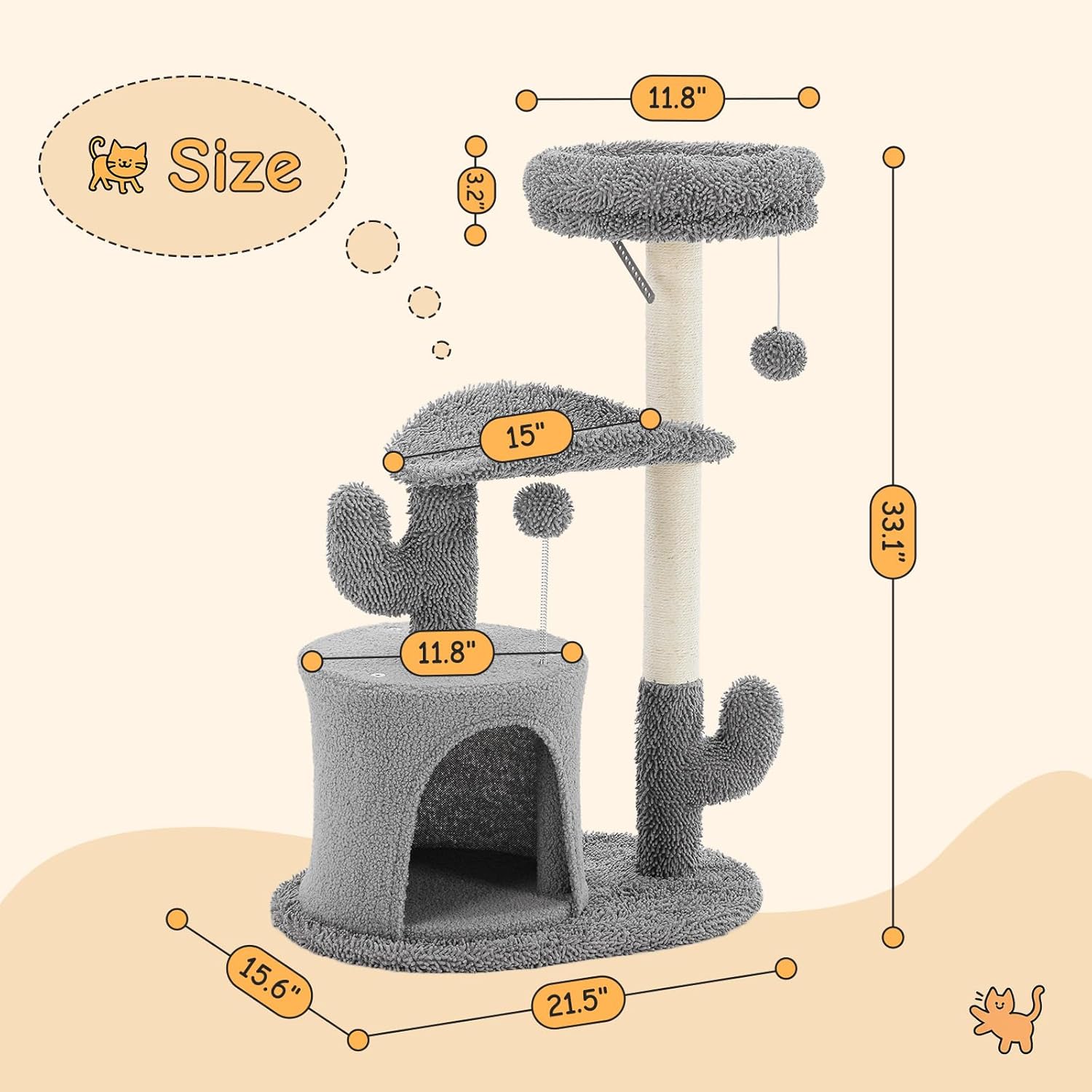 33-inch Cat Tree Tower for Indoor Cats, Small Cat Scratching Post with Curved Bed, Cat Tree with Cat Condo for Adult, Grey