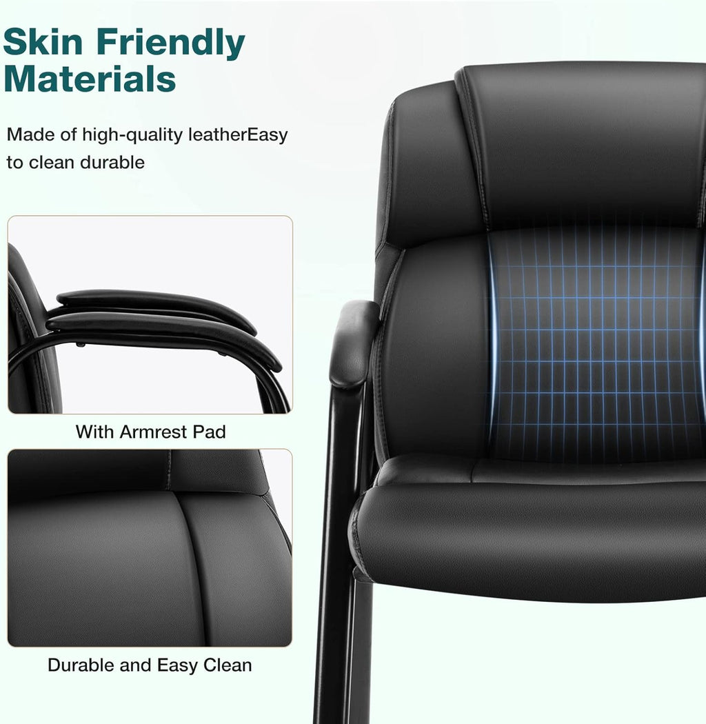Waiting Room Chair, Leather Office Desk Reception Guest Stationary Side Chairs with Padded Arms for Home Conference Lobby Area Meeting Church Medical Clinic Elderly Student