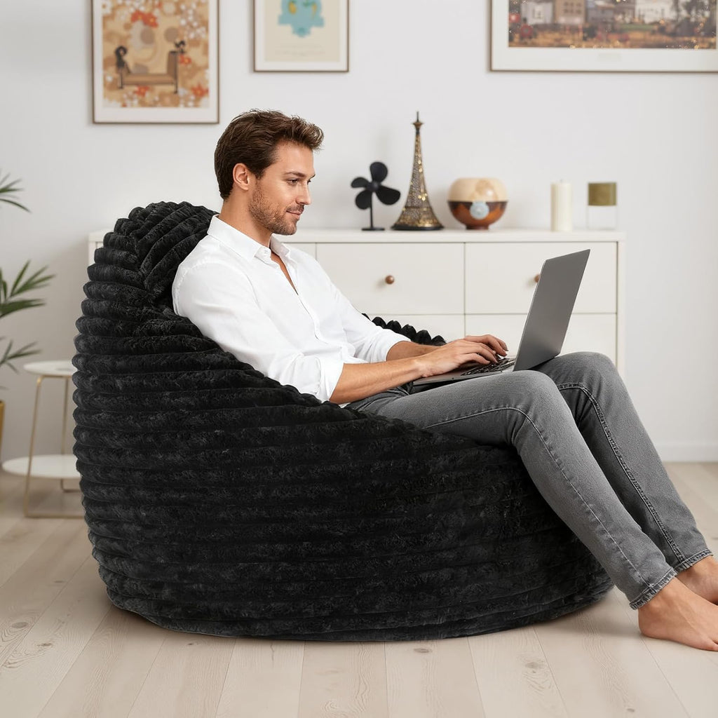 Bean Bag Chair, 39 Inch Bean Bags for Adults and Kids, Chair with Memory Foam Filled, Bean Bag Couch with Backrest and Armrests, Comfy Sofa for Living Room, Bedroom and Dorm, Black