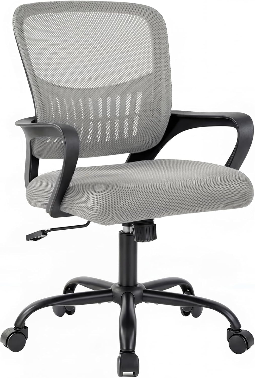 Home Office Chair - Ergonomic Mid Back Mesh Desk Chair with Lumbar Support & Rocking Mode, Height Adjustable, Fixed Armrest, for Conference, Computer, 360?? Swivel, Adults, Grey