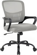 Home Office Chair - Ergonomic Mid Back Mesh Desk Chair with Lumbar Support & Rocking Mode, Height Adjustable, Fixed Armrest, for Conference, Computer, 360?? Swivel, Adults, Grey