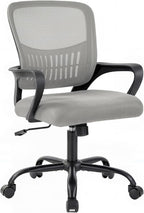 Home Office Chair - Ergonomic Mid Back Mesh Desk Chair with Lumbar Support & Rocking Mode, Height Adjustable, Fixed Armrest, for Conference, Computer, 360?? Swivel, Adults, Grey
