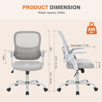 Home Office Managerial Executive Chair, Ergonomic Mesh Adjustable Swivel Mid-Back Chair with, Flip-up Arms, Comfortable Lumbar Support, Comfy Arms for Bedroom,Study,Student, Grey