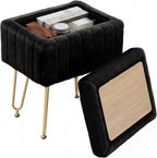 Vanity Stool Chair with Storage, Small Ottoman Faux Fur Soft Padded Footstools Seat with 4 Metal Legs Anti-Slip Adjustable Feet Modern Footrest for Home Entryway Bedroom Makeup Camel