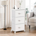 3 Drawer Fabric Dresser with Wheels, Storage Cabinet Organizer with Removable Drawers, Rolling Chest with Steel Frame for Bedroom, Closet, Living Room, Entryway, White