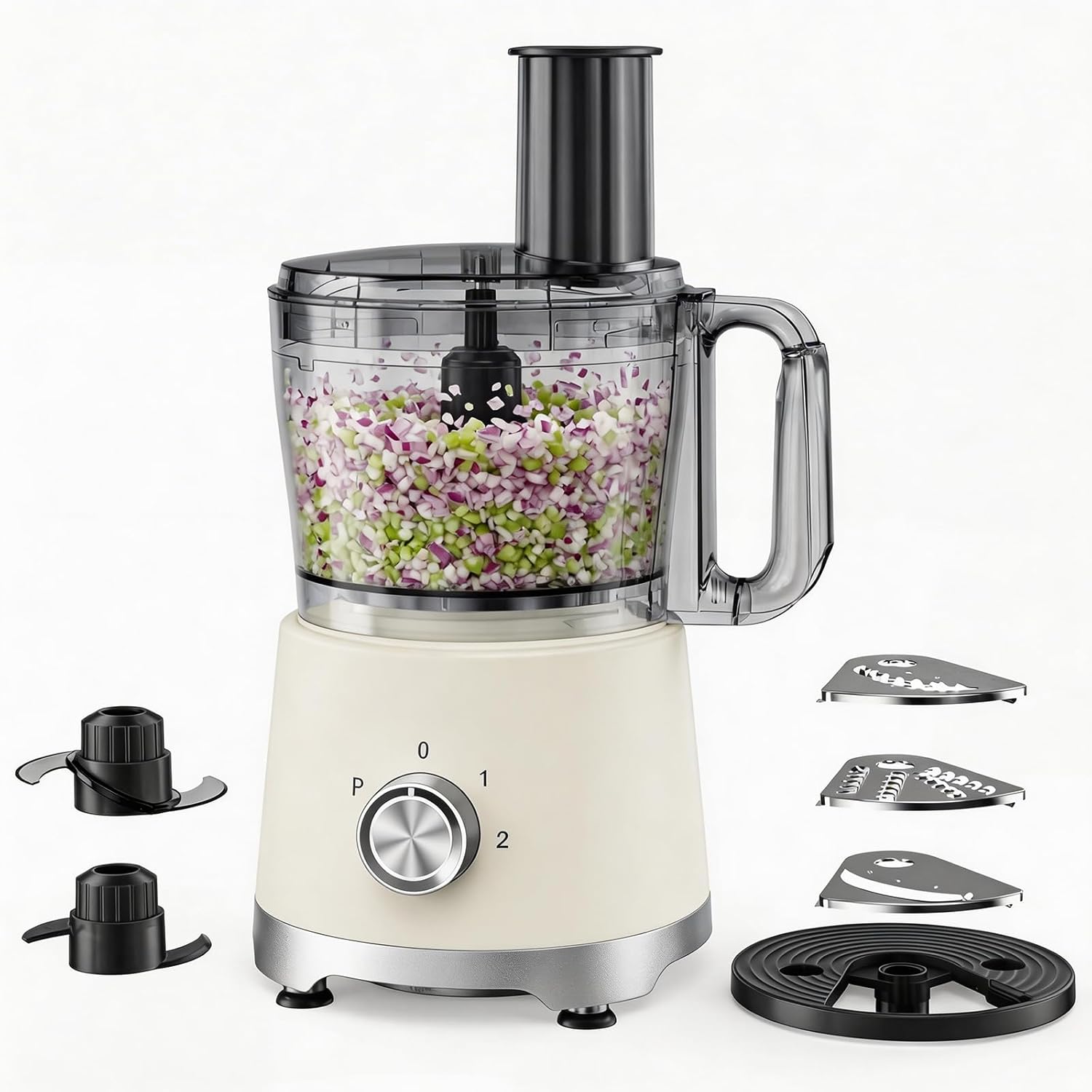 Food Processor 10.5 Cup, Vegetable Choppers with Slicing Shredding Chopping Kneading, Dishwasher Safe, Food Grinder, Stainless Steel Blades, for Smoothie Fruit Dough, 2.6QT, Black
