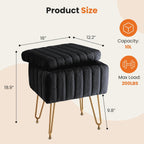 Vanity Stool Chair, Ottoman with Storage, Makeup Cute Soft Small Footstool, Modern Style Faux Fur Seat with 4 Metal Legs & Adjustable Feet for Dressing, Living Room, Bedroom, Dorm, Black