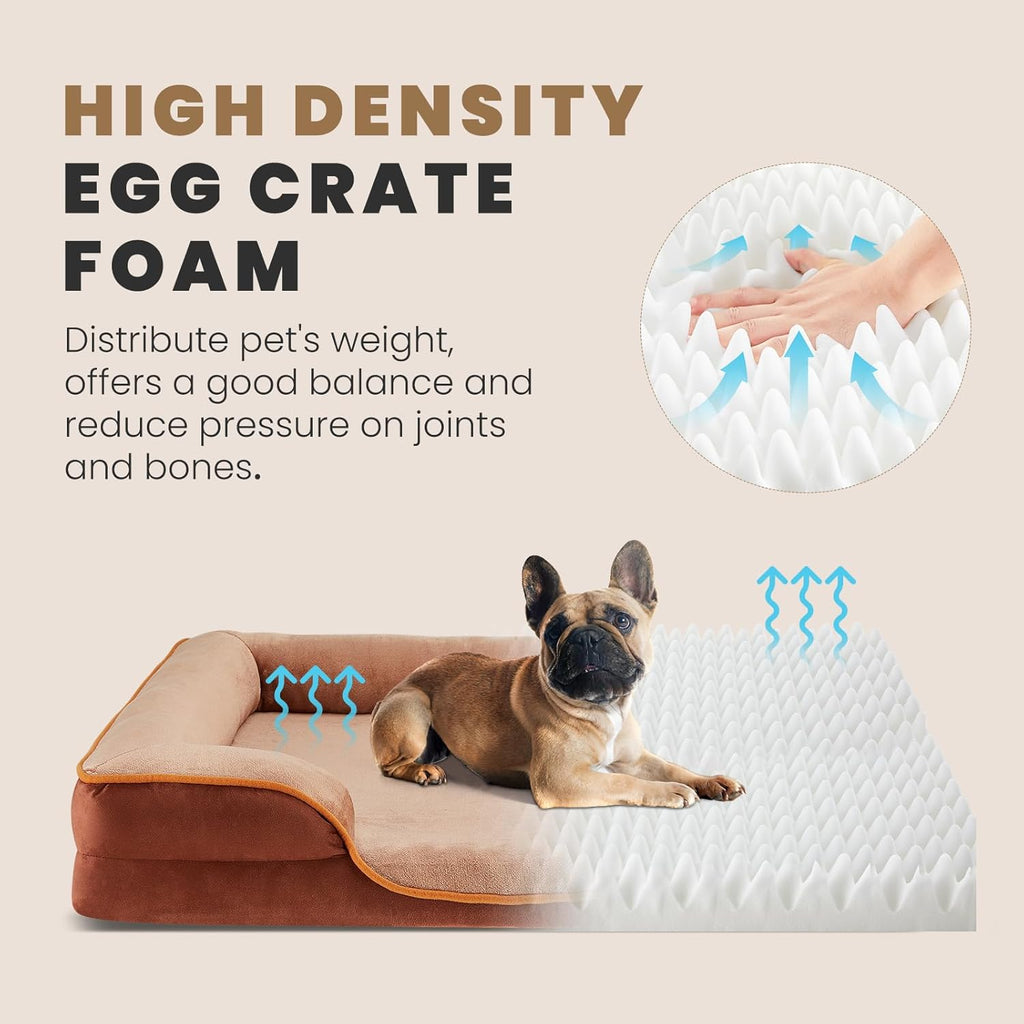 35x25 Inch Orthopedic Dog Beds for Large Sized Dogs, Machine Washable Cover Pet Bed, Anti-Slip Waterproof Memory Foam Couch Bed for Indoor Dogs and Cats, Brown