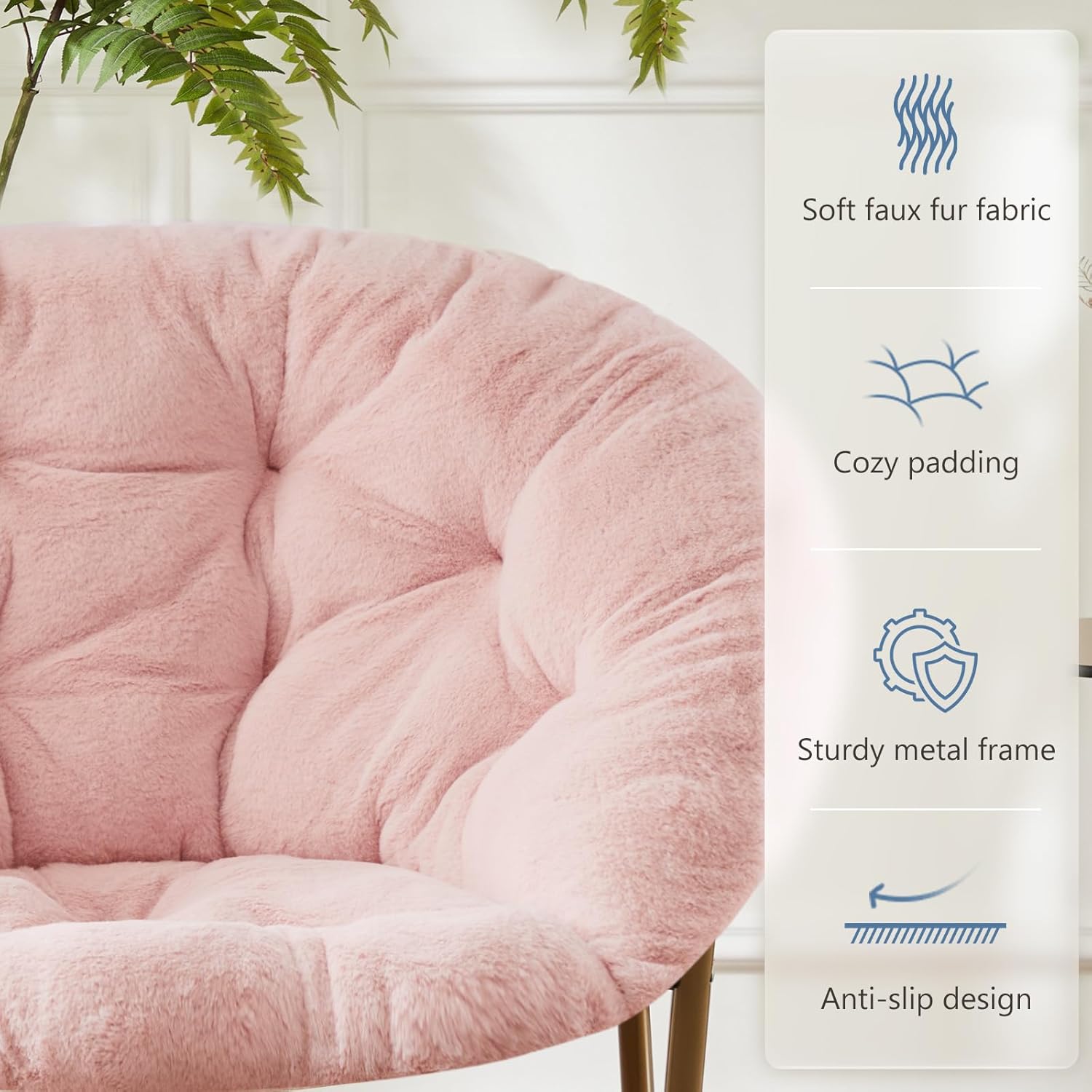 Comfy Saucer Chair,Faux Fur Lounge Seasting XL Circle Chair for Bedroom, Dorm & Gaming, Foldable Fashion Accent Seat for Small Spaces, Folding Moon/Mushroom/Round Oversized Style,Hot Pink