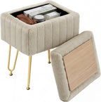 Vanity Stool Chair, Ottoman with Storage, Makeup Cute Soft Small Footstool, Modern Style Faux Fur Seat with 4 Metal Legs & Adjustable Feet for Dressing, Living Room Bedroom Dorm, Camel