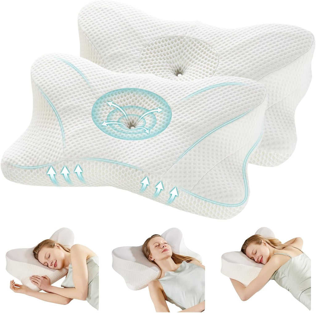 Cervical Pillow for Neck and Shoulder, Contour Memory Foam Pillow, Ergonomic Neck Support Pillow for Side Back Stomach Sleepers with Pillowcase