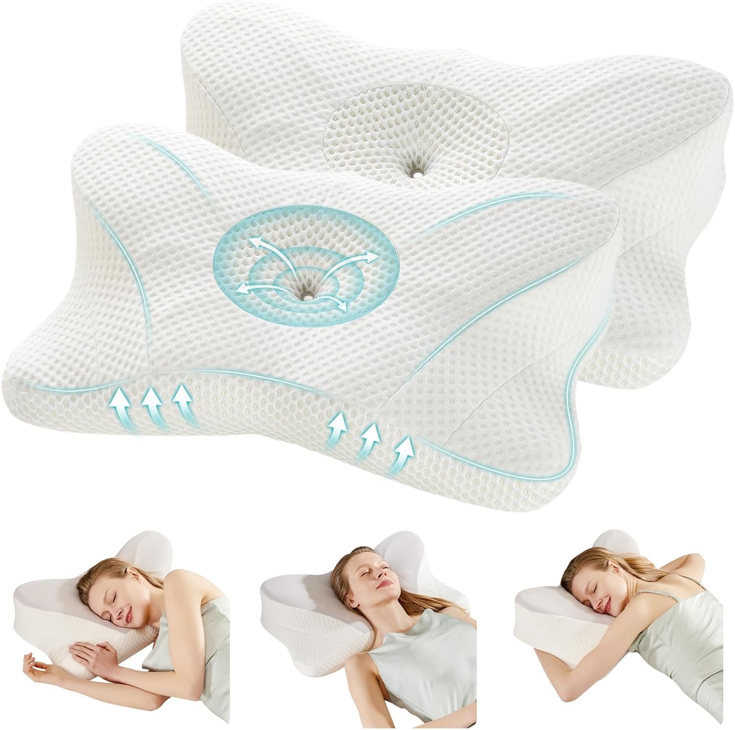 Cervical Pillow for Neck and Shoulder, Contour Memory Foam Pillow, Ergonomic Neck Support Pillow for Side Back Stomach Sleepers with Pillowcase