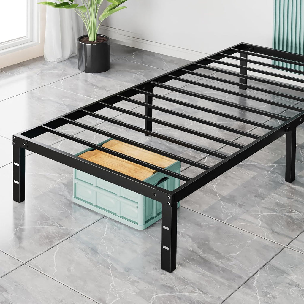 Queen Size 18 Inch Platform Bed Frame, Heavy Duty Metal Foundation Frame, Noise-Free Sturdy Steel Slats, Underbed Storage, No Box Spring Needed, Quick Setup