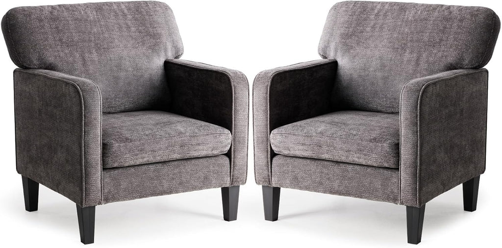 Modern Accent Chairs for Living Room, Corner Chairs for Adults, Reading Chair with Armrest and Backrest, Comfy Lounge Chairs for Bedroom Reception Waiting Room, Dark Grey 2 Pack