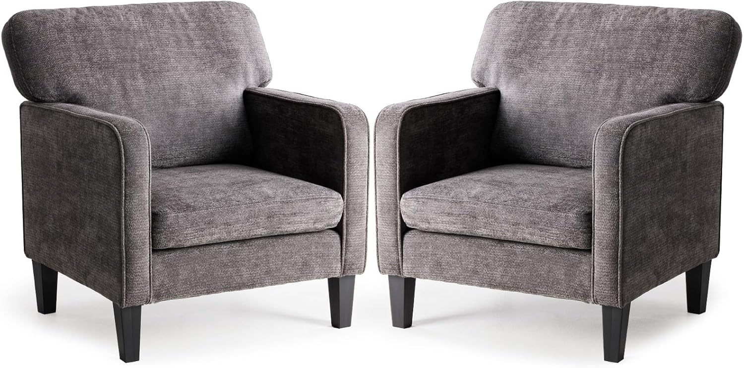 Modern Accent Chairs for Living Room, Corner Chairs for Adults, Reading Chair with Armrest and Backrest, Comfy Lounge Chairs for Bedroom Reception Waiting Room, Dark Grey 2 Pack