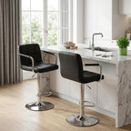 Bar Stools Set of 4, Adjustable Swivel Bar Chairs with Padded Armrests and Ergonomic Backrest for Kitchen Island Counter Pub Dining Room, Water-Resistant PU Leather, Black