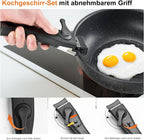 12 Pcs Pots and Pans Set, Nonstick Kitchen Cookware Set, Induction Cooking Sets Detachable Handle, Black
