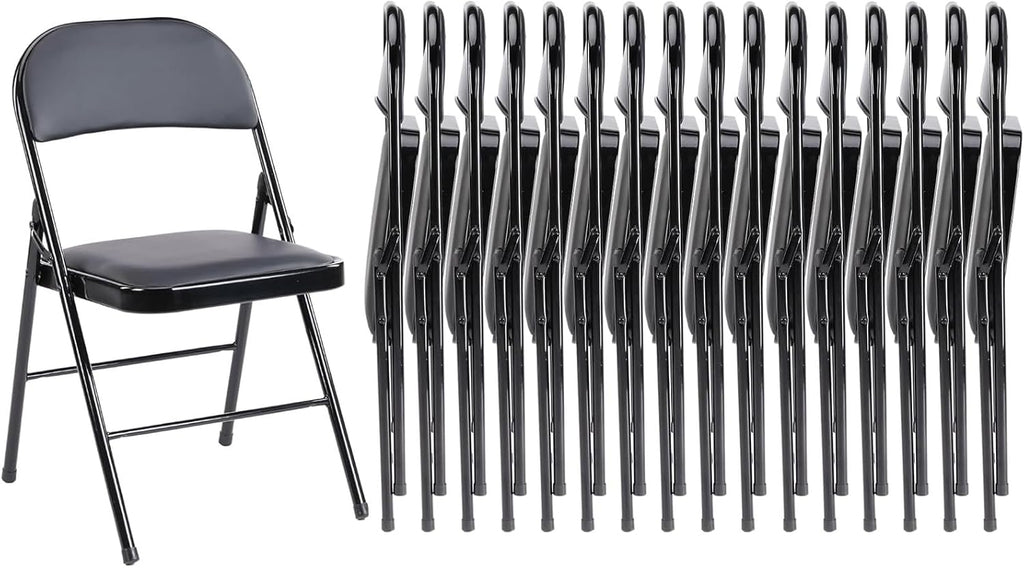 Folding Chair 4 Pack, Leather Padded Foldable Chairs, Sturdy Metal Portable Chairs, Easy to Use and Store, Outdoor and Indoor, for Home, Office, Party, Garden, Kahki
