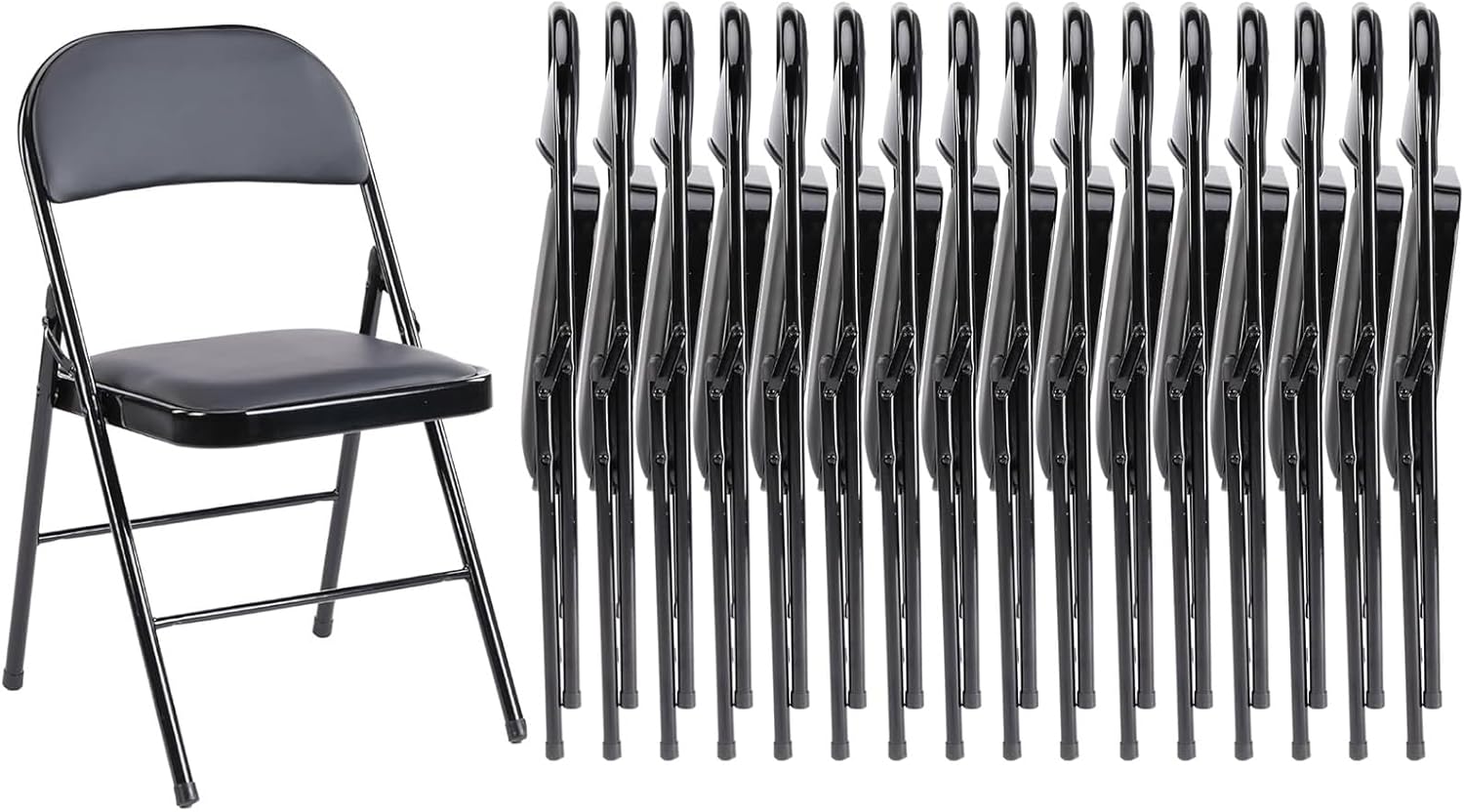 Folding Chair 4 Pack, Leather Padded Foldable Chairs, Sturdy Metal Portable Chairs, Easy to Use and Store, Outdoor and Indoor, for Home, Office, Party, Garden, Kahki