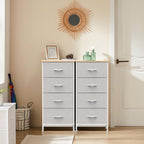 Nightstand with 4 Drawers Bedside Table with Removable Fabric Bins Sturdy Steel Frame Wood Top Organizer Furniture for Bedroom Closet Living Room,Light Gray