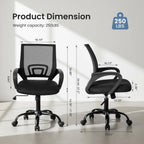 Office Desk Chair - Ergonomic Mid Back with Lumbar Support & Rocking Mode, Height Adjustable with Fixed Armrest, Storage Back for Computer, Gaming, Conference, Meeting, 360?? Swivel, Black