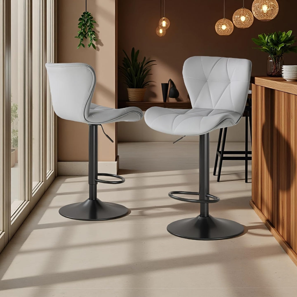 Modern Bar Stools Set of 2, Adjustable Faux Leather Upholstered Swivel Bar Stools, Counter Height Bar Chairs with Back for Kitchen Island
