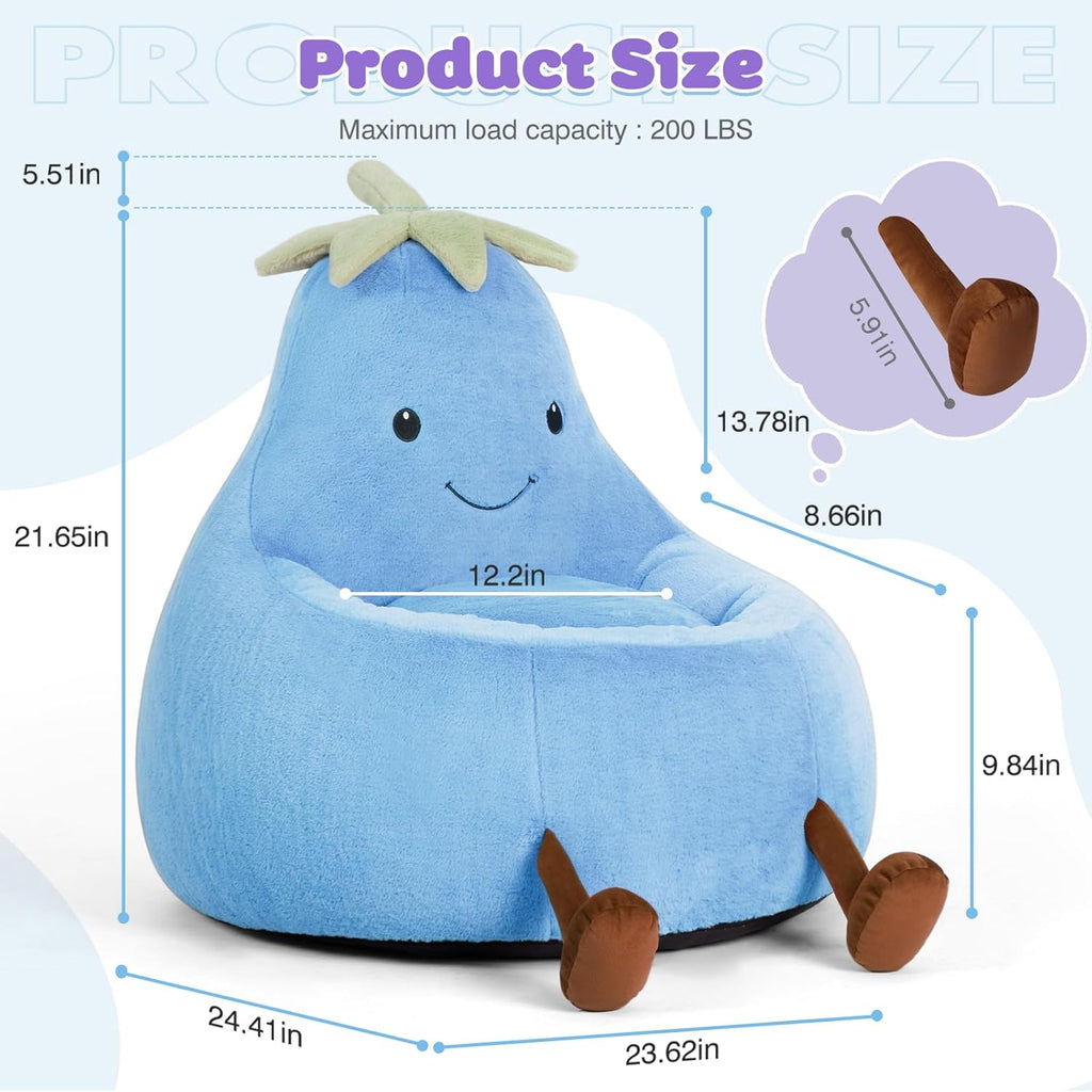 Kids Bean Bag Chair, Stuffed Toddler Couch with Faux Rabbit Fur Cover for Teens & Kids, Comfy Lazy Sofa Chair for Reader, Living Room, Bedroom, Aged 4-12 Years, 24 Inch, Blue