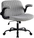 Criss Cross Office Chair with Wheels, Wide Cross Legged Desk Vanity Chair Comfy Fabric Flip-Arms Adjustable Swivel Chairs for Home Computer Bedroom, Teddy Pink