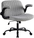 Criss Cross Office Chair with Wheels, Wide Cross Legged Desk Vanity Chair Comfy Fabric Flip-Arms Adjustable Swivel Chairs for Home Computer Bedroom, Grey