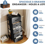 TV Stand Dresser with 5 Fabric Storage Drawers, Media Console Featuring Open Shelf for 45 inch TV, Compact Entertainment Unit for Bedroom, Living Space, or Dorm Organization, Light Grey