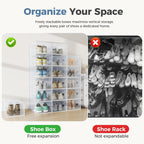 Shoe Storage Boxes, 15-Pack Stackable Clear Shoe Containers with Lids, Display Sneaker Case Organizer for Closet, Under Bed, Entryway,White (Fit Size 9)
