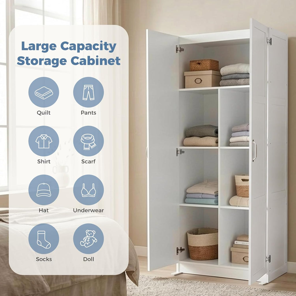 Office Storage Cabinet, Large Capacity Organizer, Wooden Bedroom Storage Unit for CD, Blankets and Books, Suitable for Living Rooms, Office and Study Rooms, White